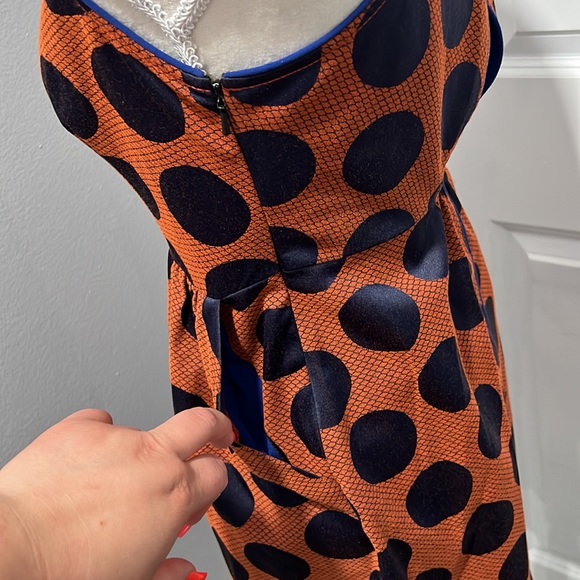 Anthropologie Maeve Rokin Dress Polka Dot Sleeveless Cross Back Blue Orange Sz 0 - Picture 4 of 11